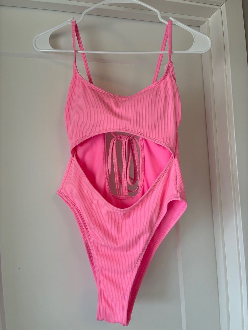 wild fable Pink Ribbed Cutout One-Piece Swimsuit